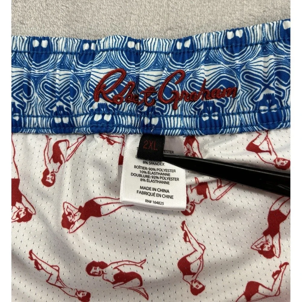 Robert Graham Swim Trunks Shorts Men 2XL Blue Skull Print Compression Lined Surf
